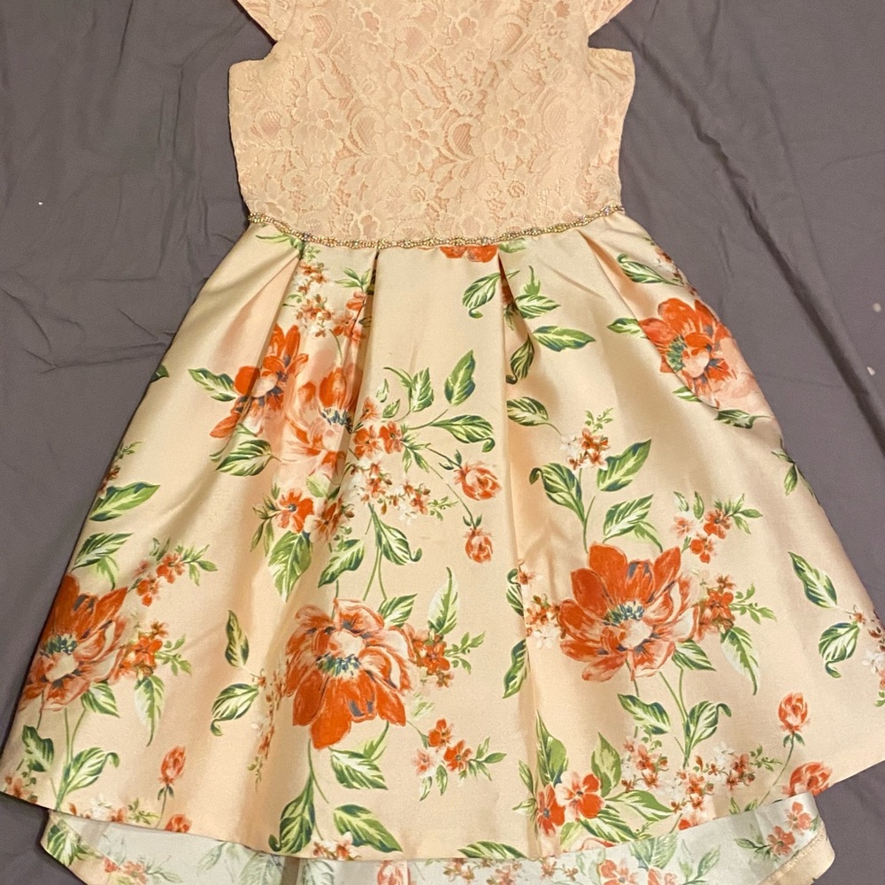 Rare Editions Cream Pleated A-Line Dress with Flutter Sleeves